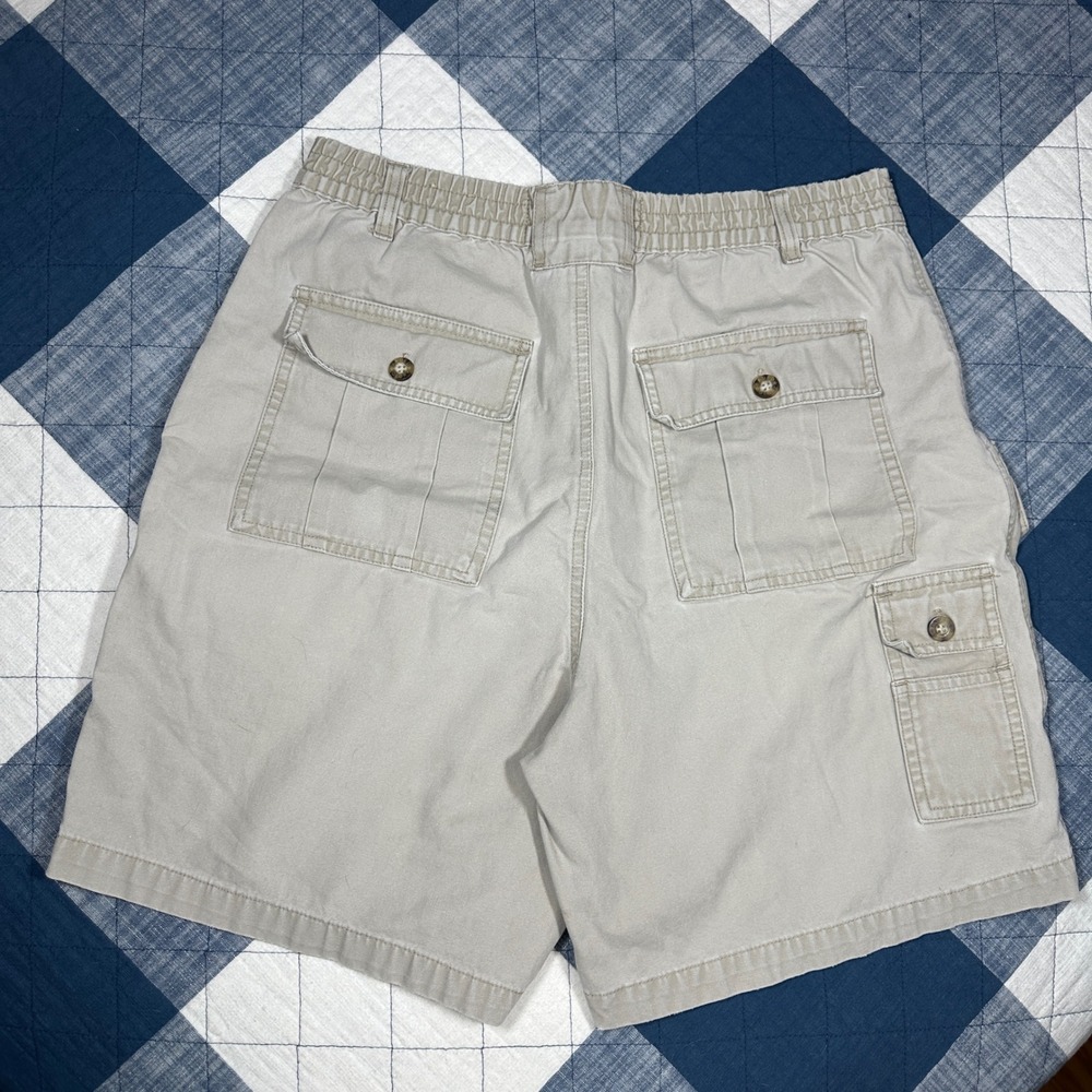Faded Glory Mens Tan Khaki Cargo Shorts Size 32 Elastic Waist Cotton Casual - Picture 2 of 7